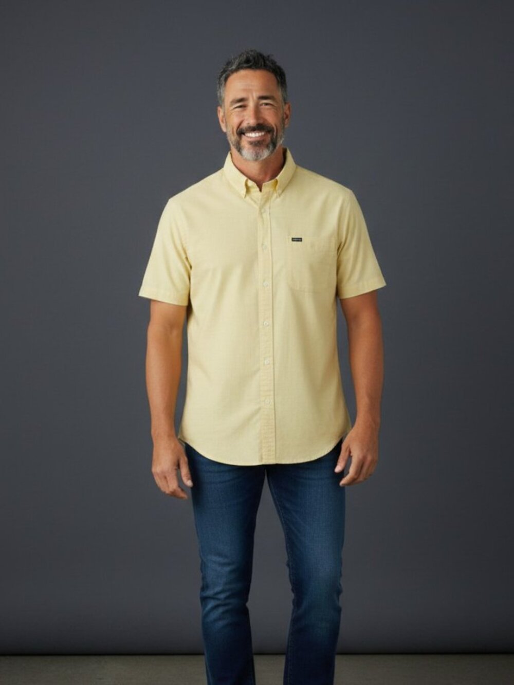 Chaps Men's Short-Sleeve Light Yellow Button-Down Shirt